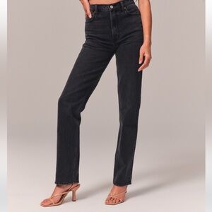 Abercrombie Ultra High Rise Straight Jean in Ripped Black